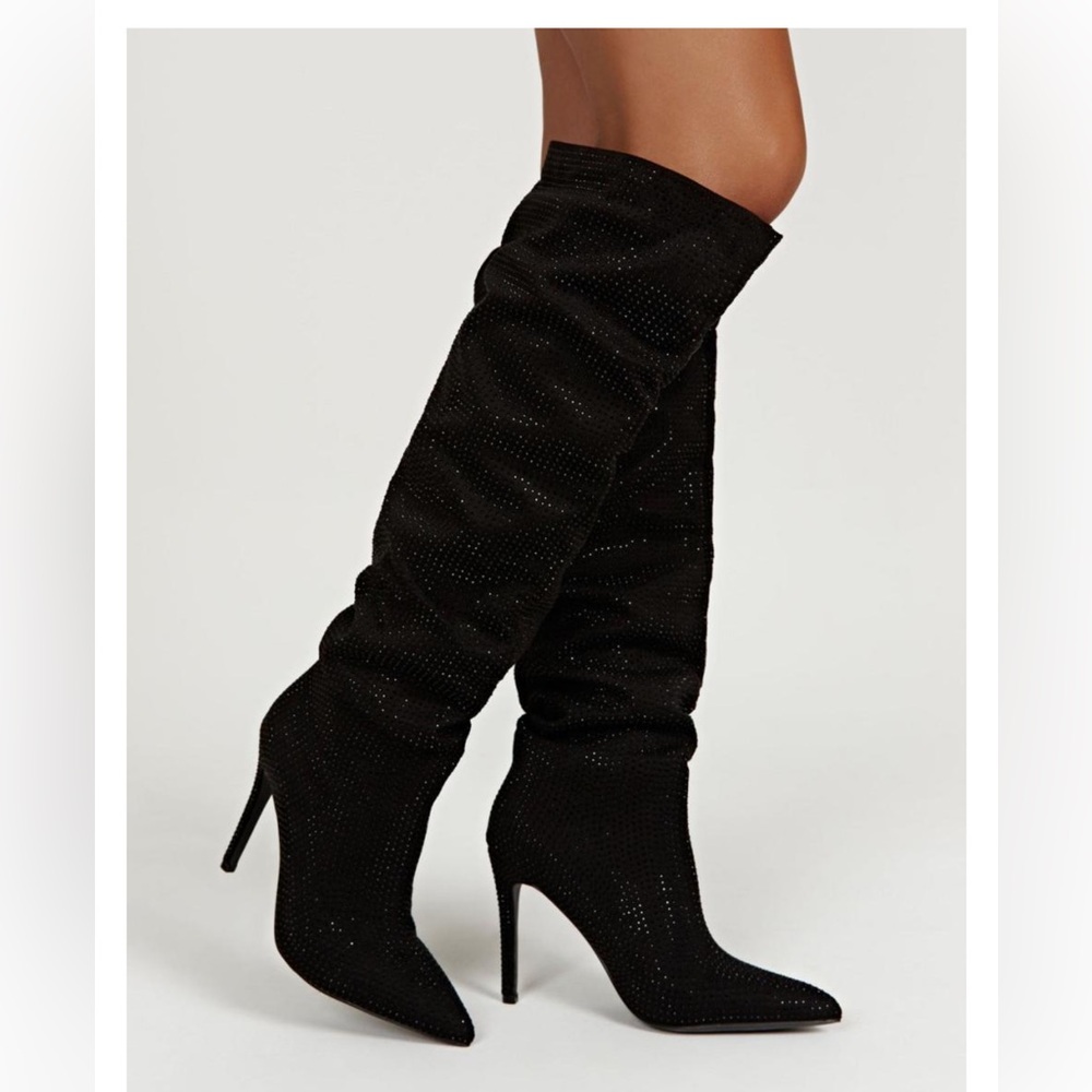 NWT Meshki Black Diamanté Heeled Boots Size 5